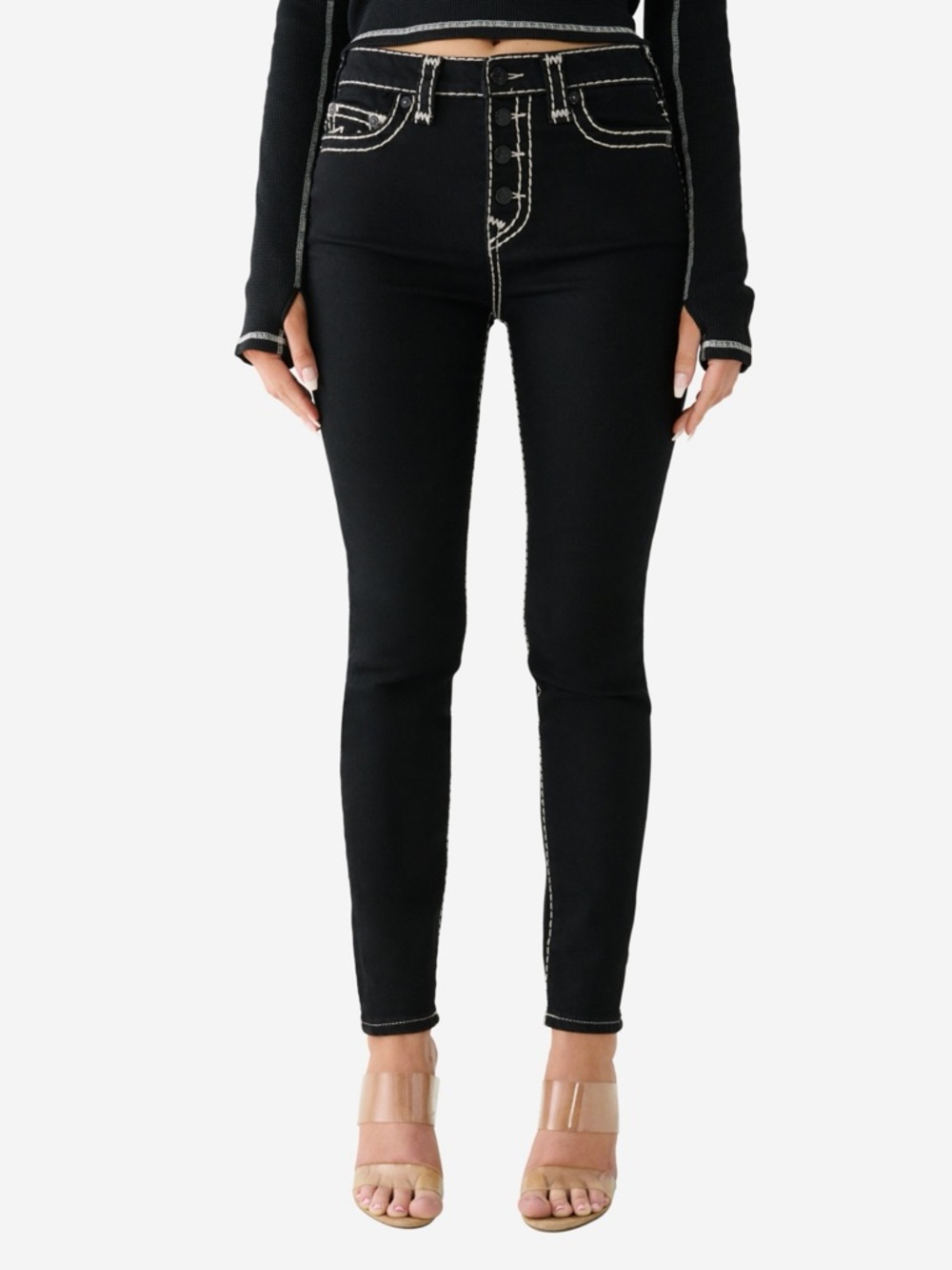 True Religion Black Skinny Jeans with White Contrast Stitching